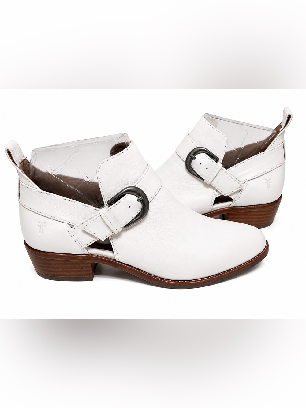 Frye Mia Cut Out White Leather Ankle Booties Size 6.5